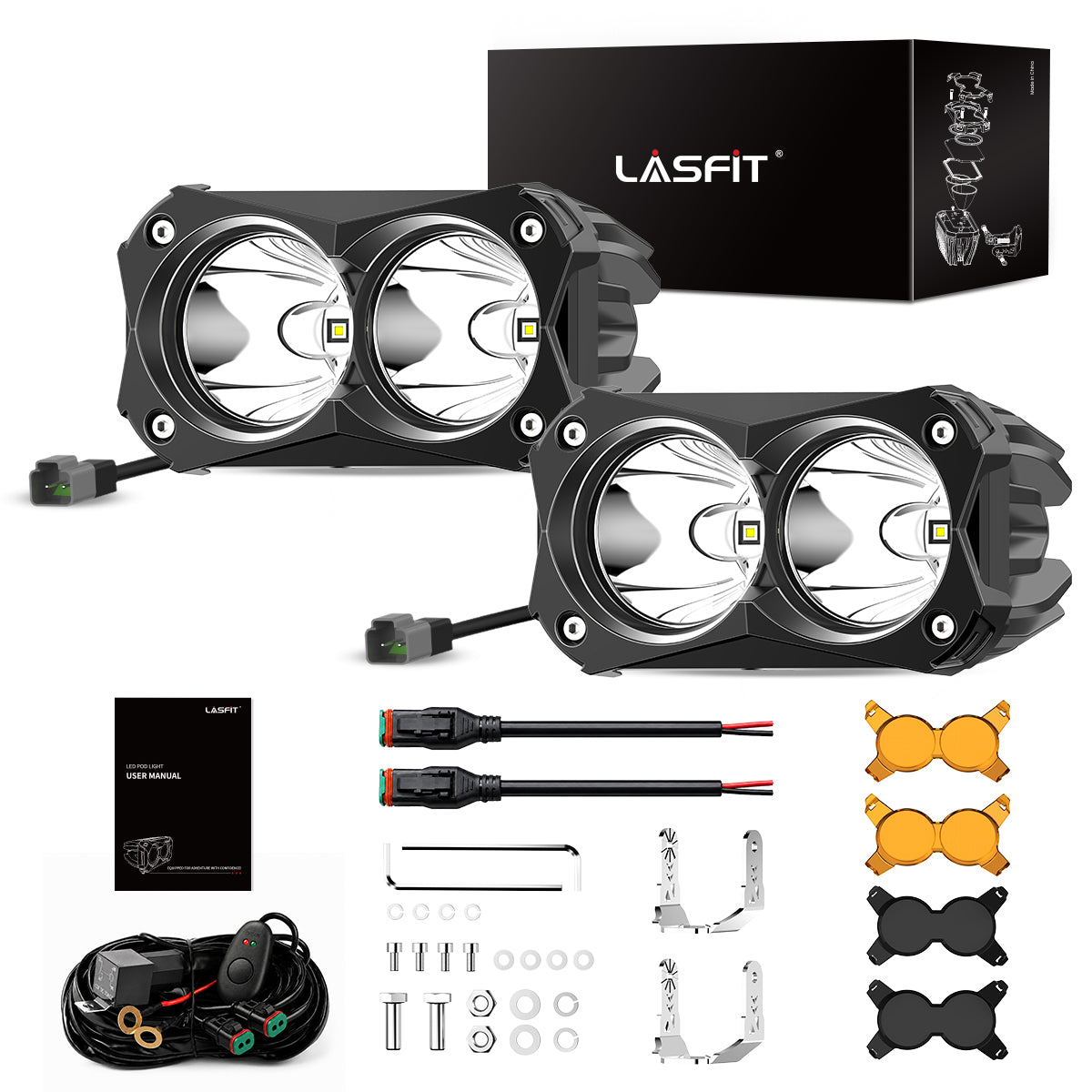 lasfit whole package 4.8" amber led spot pod lights