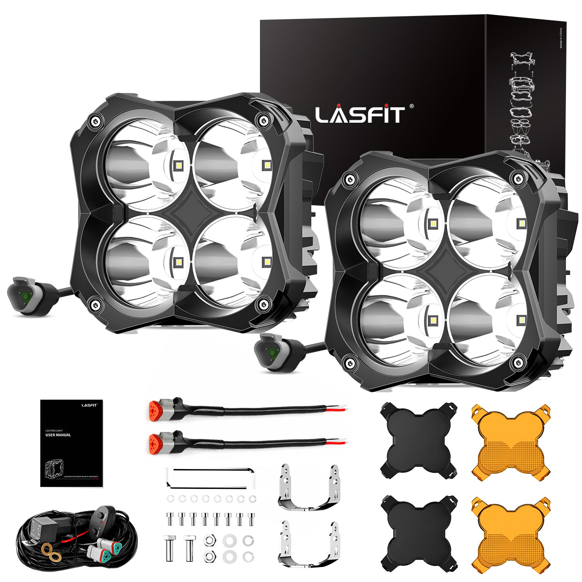 lasfit whole package 5" amber led combo pod lights