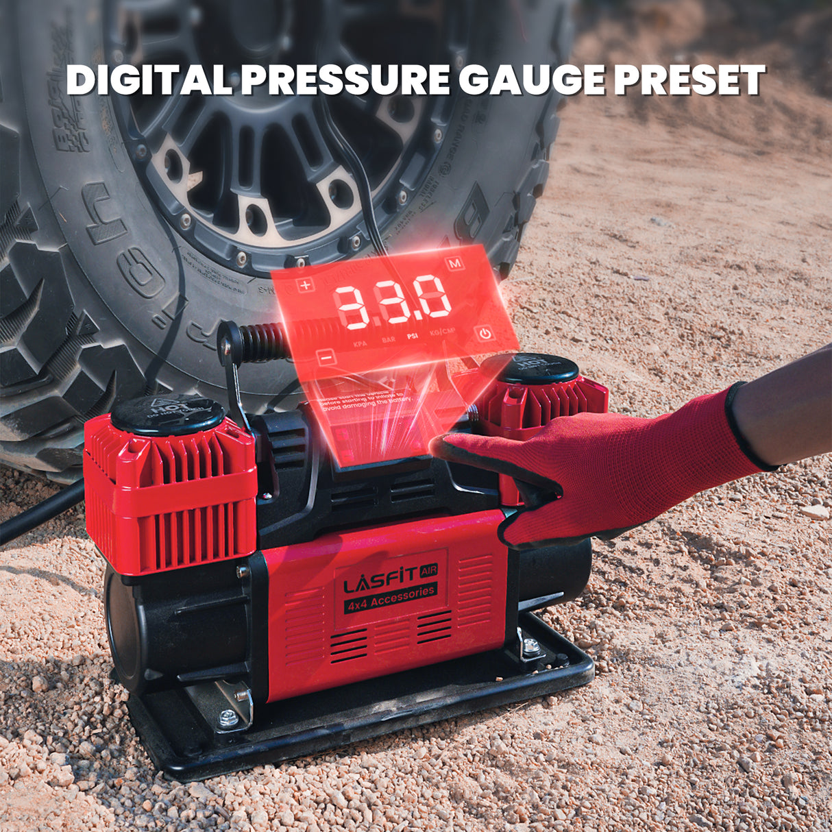 LASFIT X4 Off-Road Air Compressor, Dual-Cylinder 12V Tire Inflator with Auto-Stop for 4x4 Vehicles, Trucks, and RVs