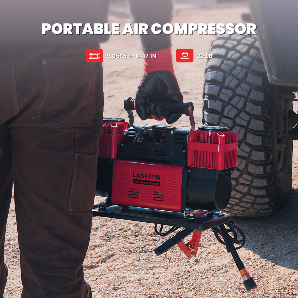 LASFIT X4 Off-Road Air Compressor, Dual-Cylinder 12V Tire Inflator with Auto-Stop for 4x4 Vehicles, Trucks, and RVs