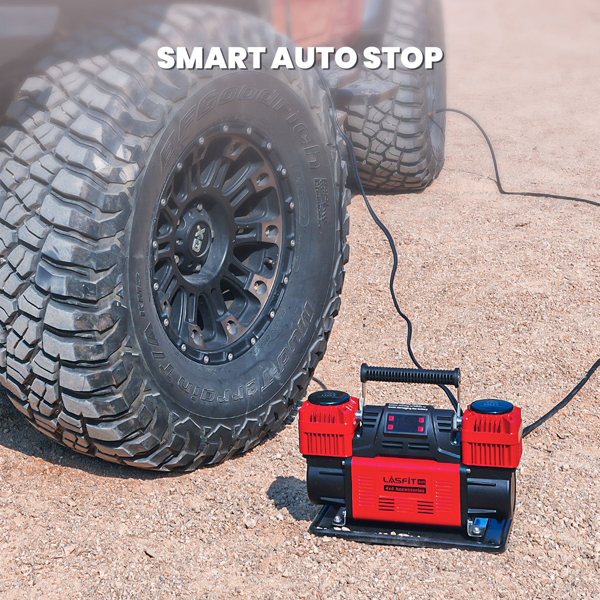 LASFIT X4 Off-Road Air Compressor, Dual-Cylinder 12V Tire Inflator with Auto-Stop for 4x4 Vehicles, Trucks, and RVs