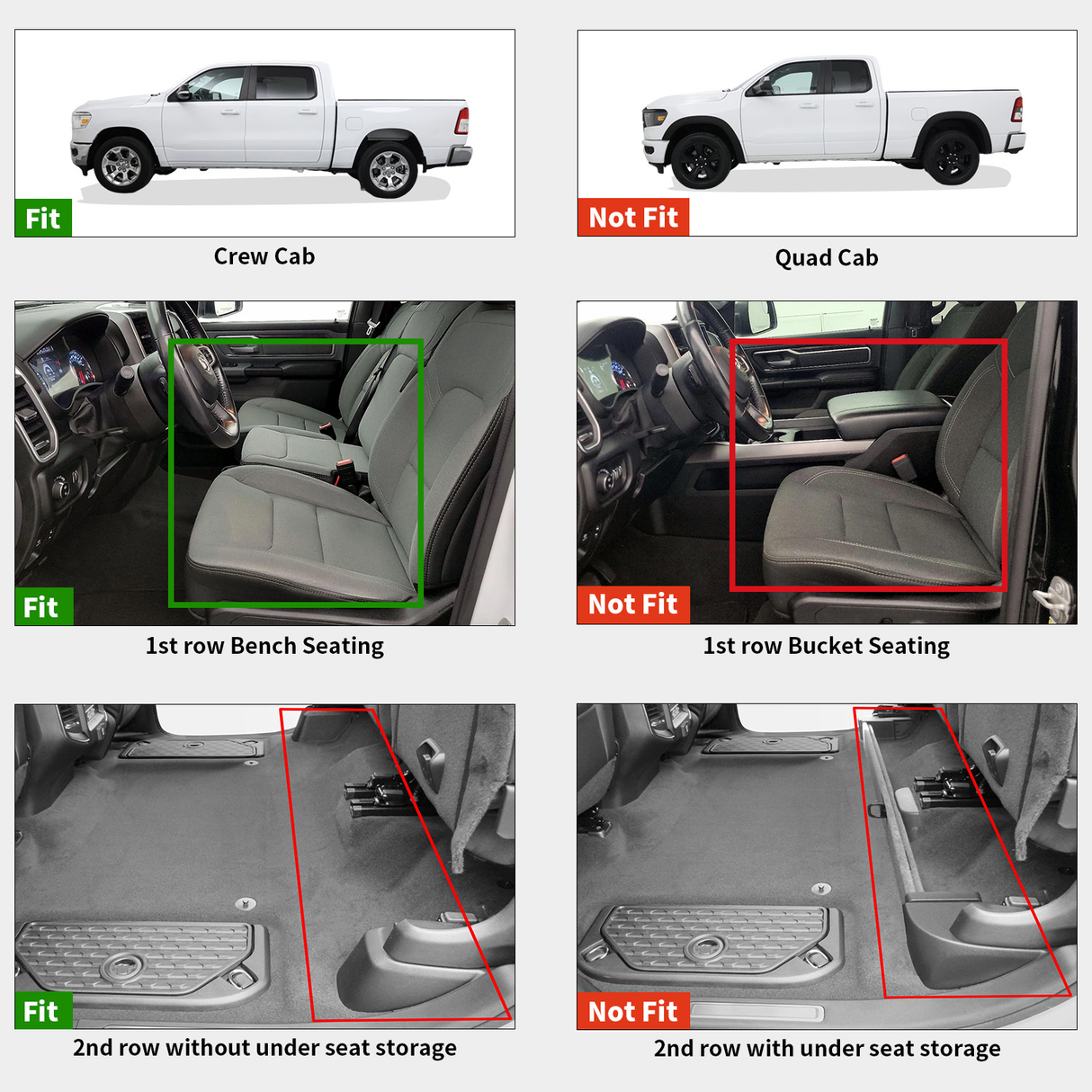 Fit for 2019-2024 Ram 1500 1st & 2nd Floor Mats, Only Fit Carpet Floor, Don't Fit Classic Model