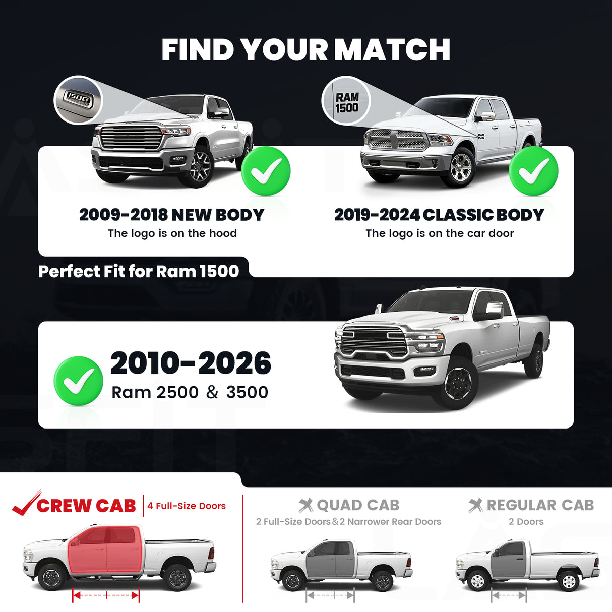 Fit for 2019-2024 Ram 1500 Classic Running Boards Side Steps, Fit Crew Cab ONLY