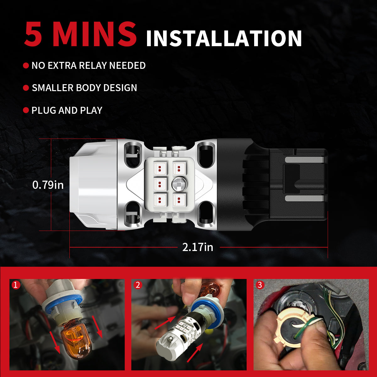 red T3-7443 led turn signal bulbs easy installation