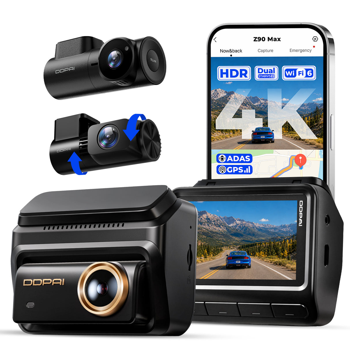 Z90 Max 3CH by DDPAI 4K+2K Front and Rear Dash Cam | STARVIS 2, Wi-Fi 6 & GPS