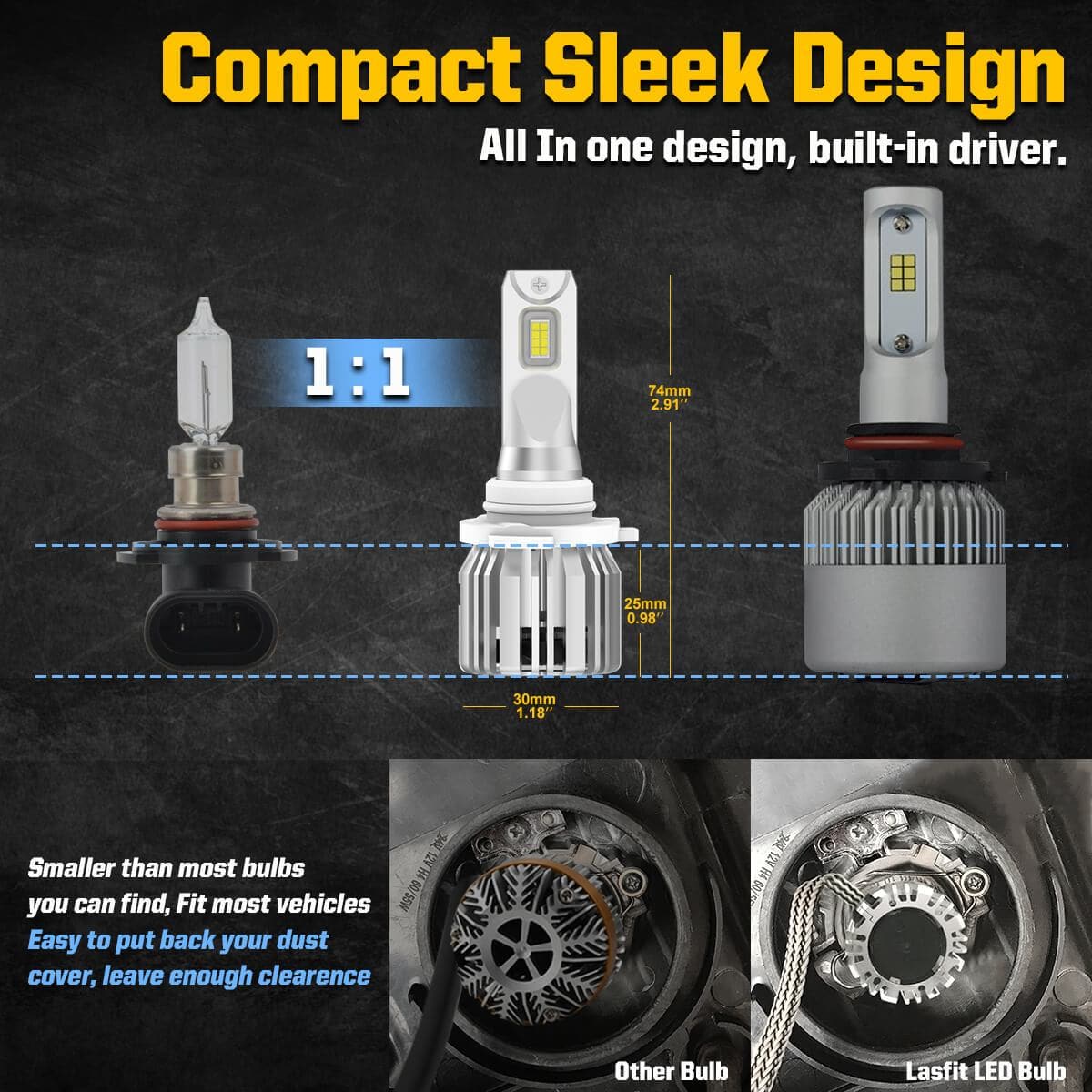 Lasfit LC Plus 9005 led bulbs compact size