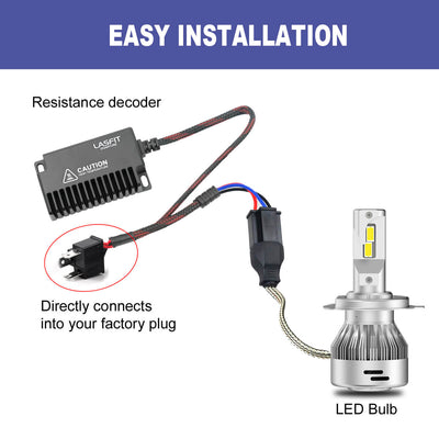 H4 9003 HB2 LED Bulb Load Resistor Harness Anti-Hyper Flash Error Free