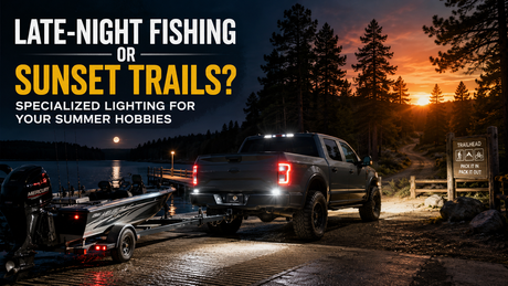 Truck with reverse LED bulbs for night fishing and sunset trail driving