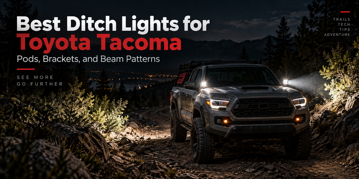 Best ditch lights for Toyota Tacoma with 3-inch and 4.8-inch pod lights on an off-road trail