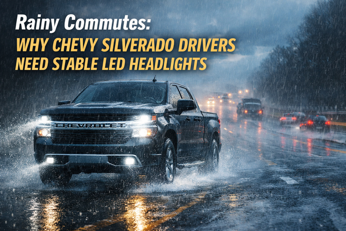 Silverado With LED Headlight Bulbs on Rainy Commutes