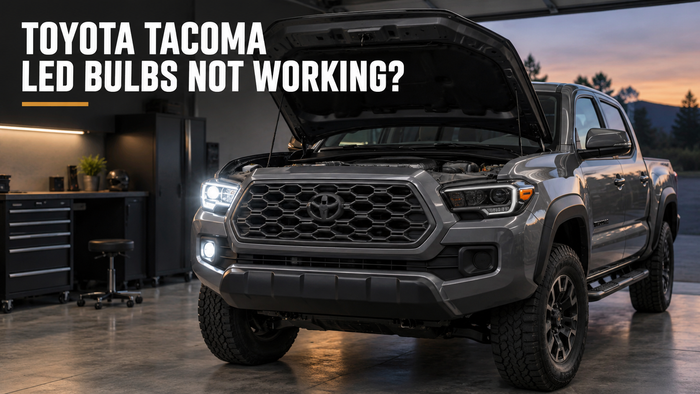 Toyota Tacoma with one working LED headlight during bulb troubleshooting
