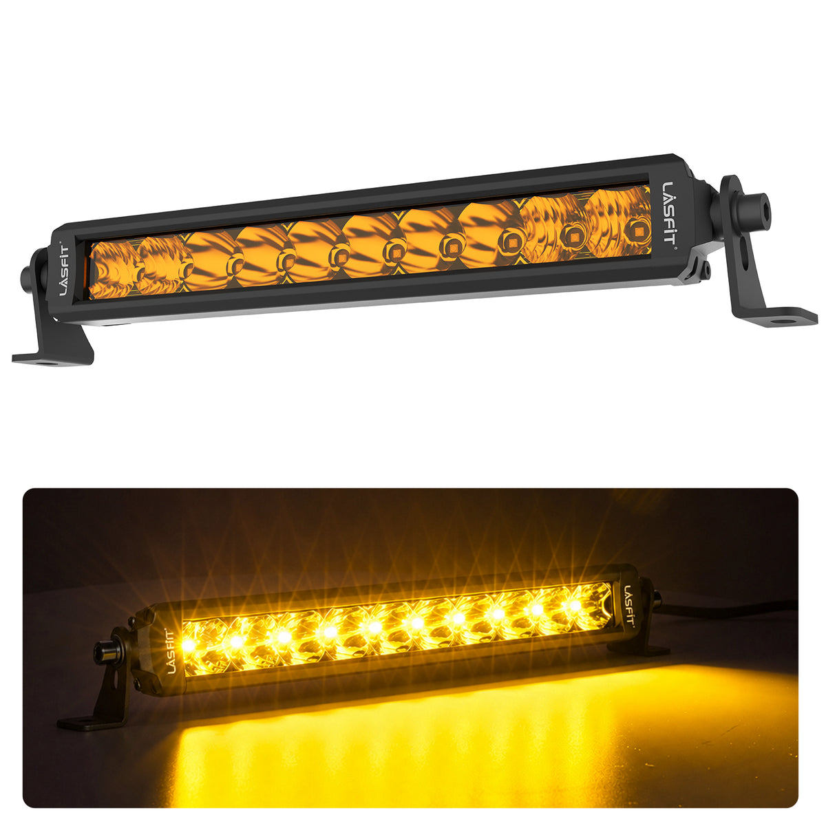 Lasfit 12"/22"/32"/42"/52" Off-Road Slim Single Row Combo Flood Spot Beam LED Amber Light Bars