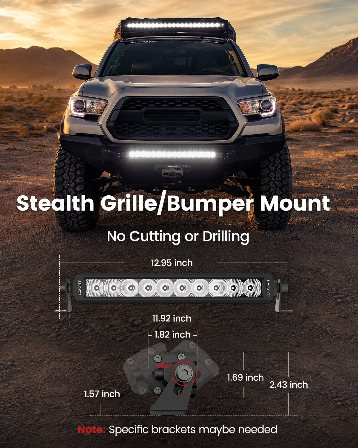 LASFIT Off-Road LED Light Bars 12 22 32 42 52 Inch Spot Flood Combo Single Row - White