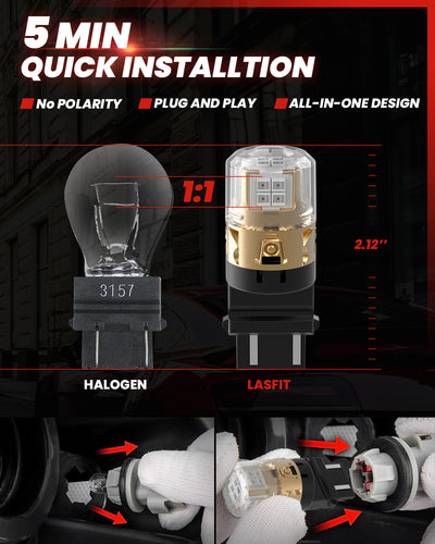 3157 3156 3057 4157 LED Brake Tail Stop Parking Light Bulb | Brilliant Red (Don't Work for Trucks) ，2 Bulbs | Upgraded L2 Series