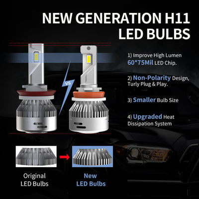 LA Plus Series H11 H9 H8 LED Bulb 60W 6000LM 6000K Amplified Flux Beam | 2 Bulbs