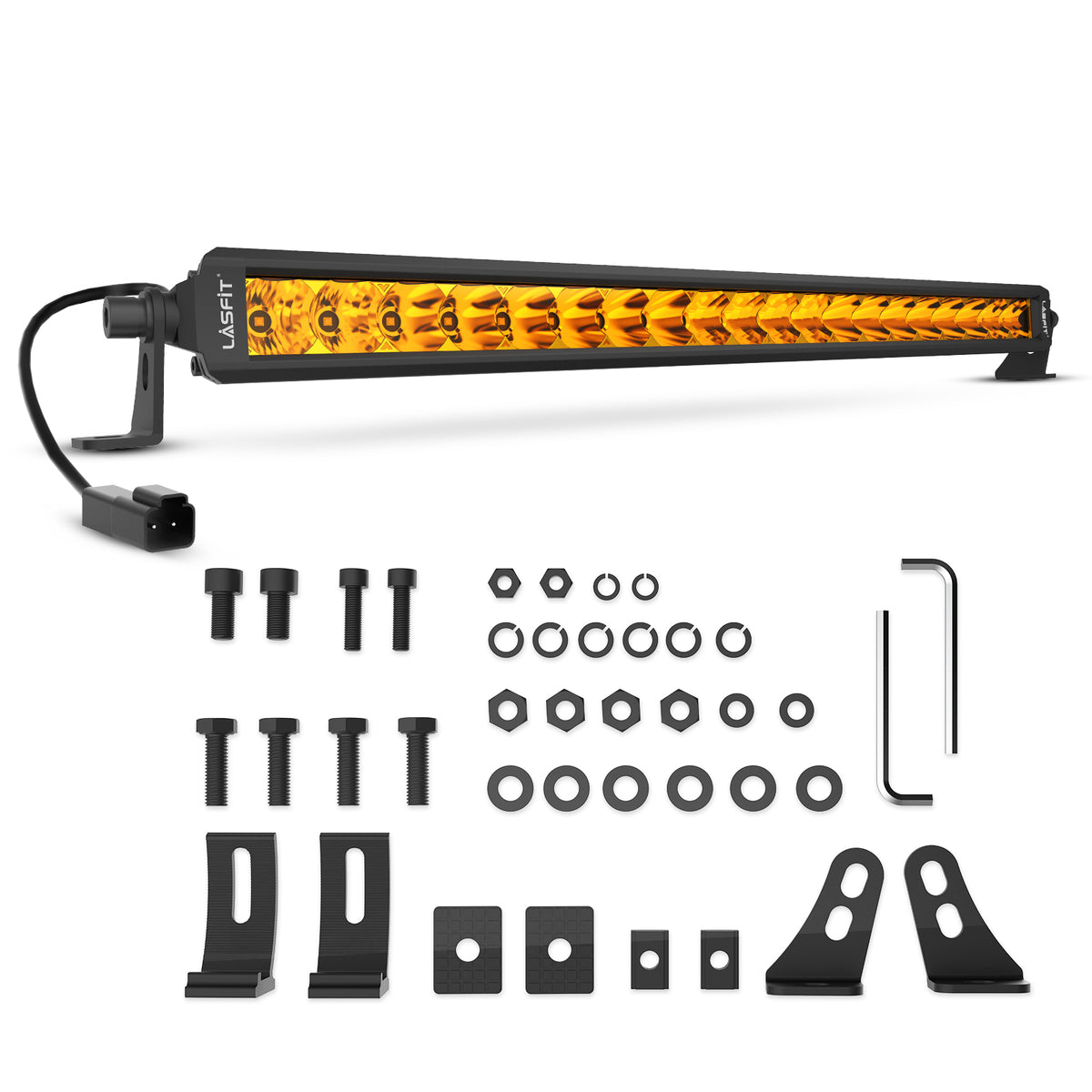 Lasfit 12"/22"/32"/42"/52" Off-Road Slim Single Row Combo Flood Spot Beam LED Amber Light Bars