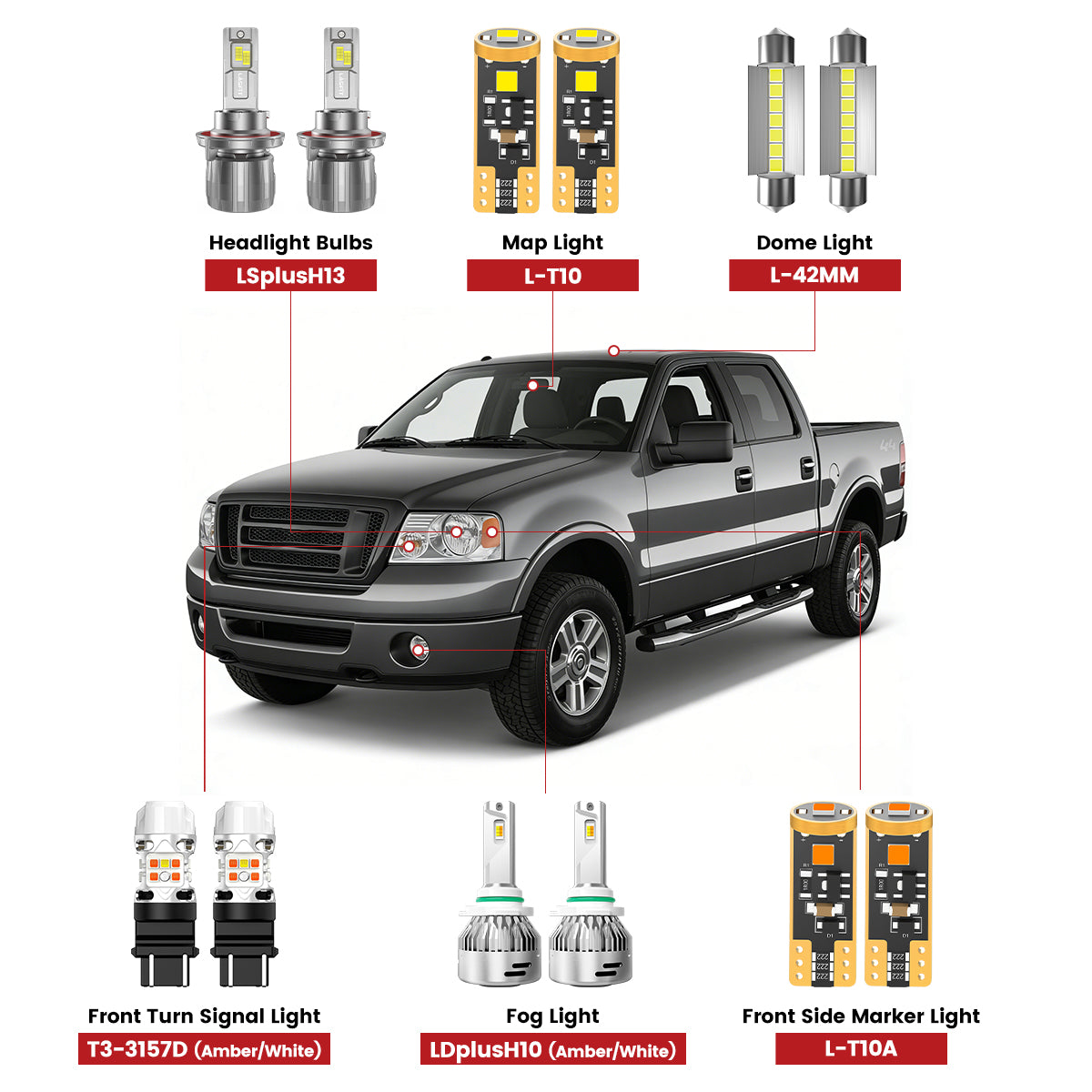 Lasfit front led bulbs for 2004-2008 Ford F150  