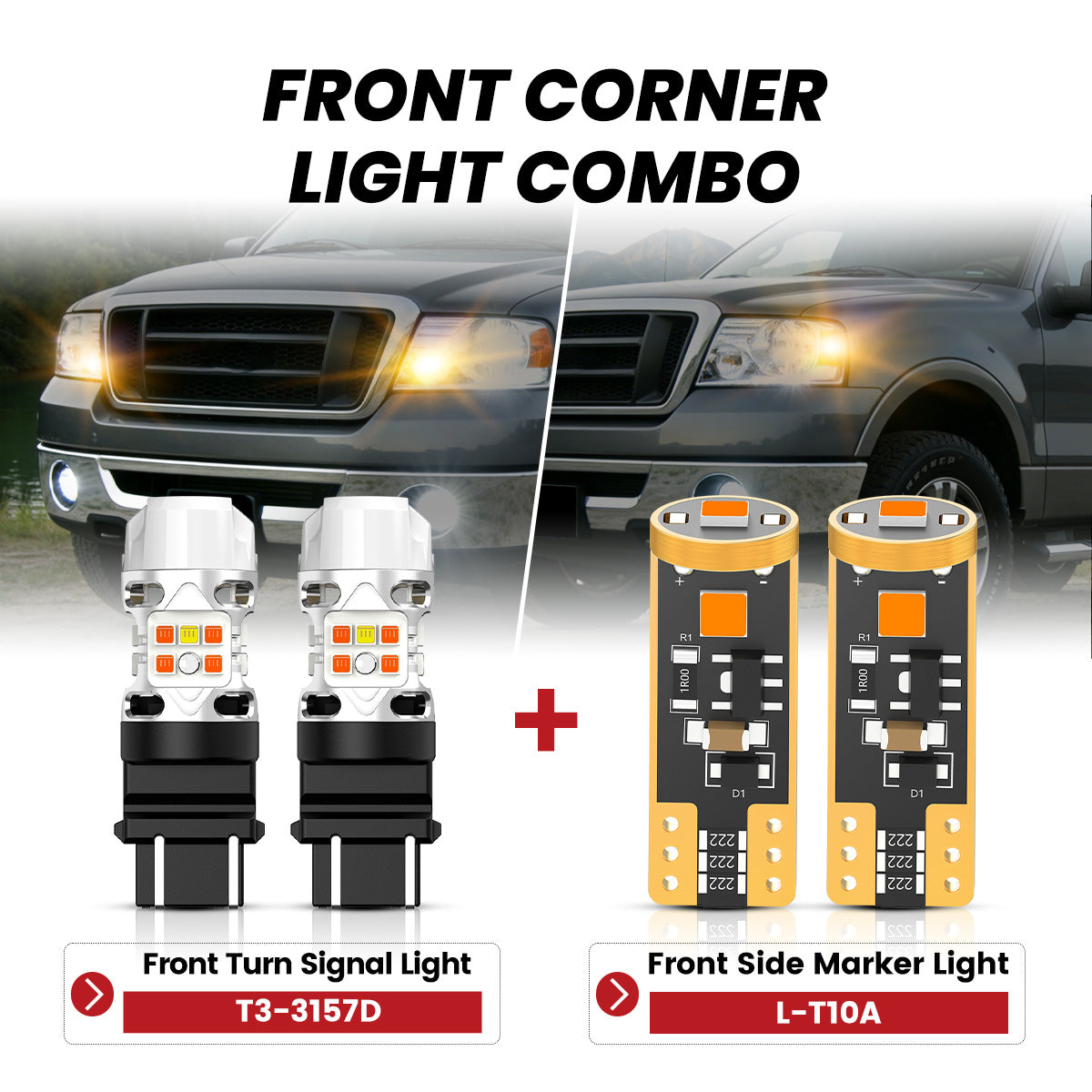 Lasfit led front turn signal lights & front side makrker light fit for 2004-2008 Ford F-150