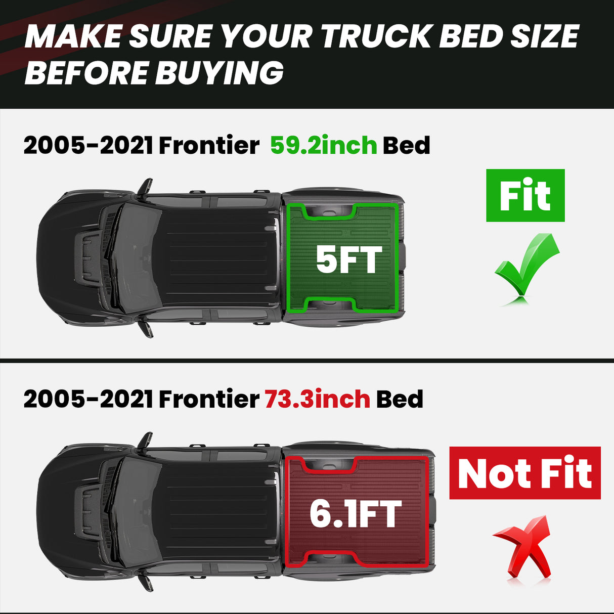 2005-2021 Nissan Frontier 5FT Truck Bed Mat Bed Size