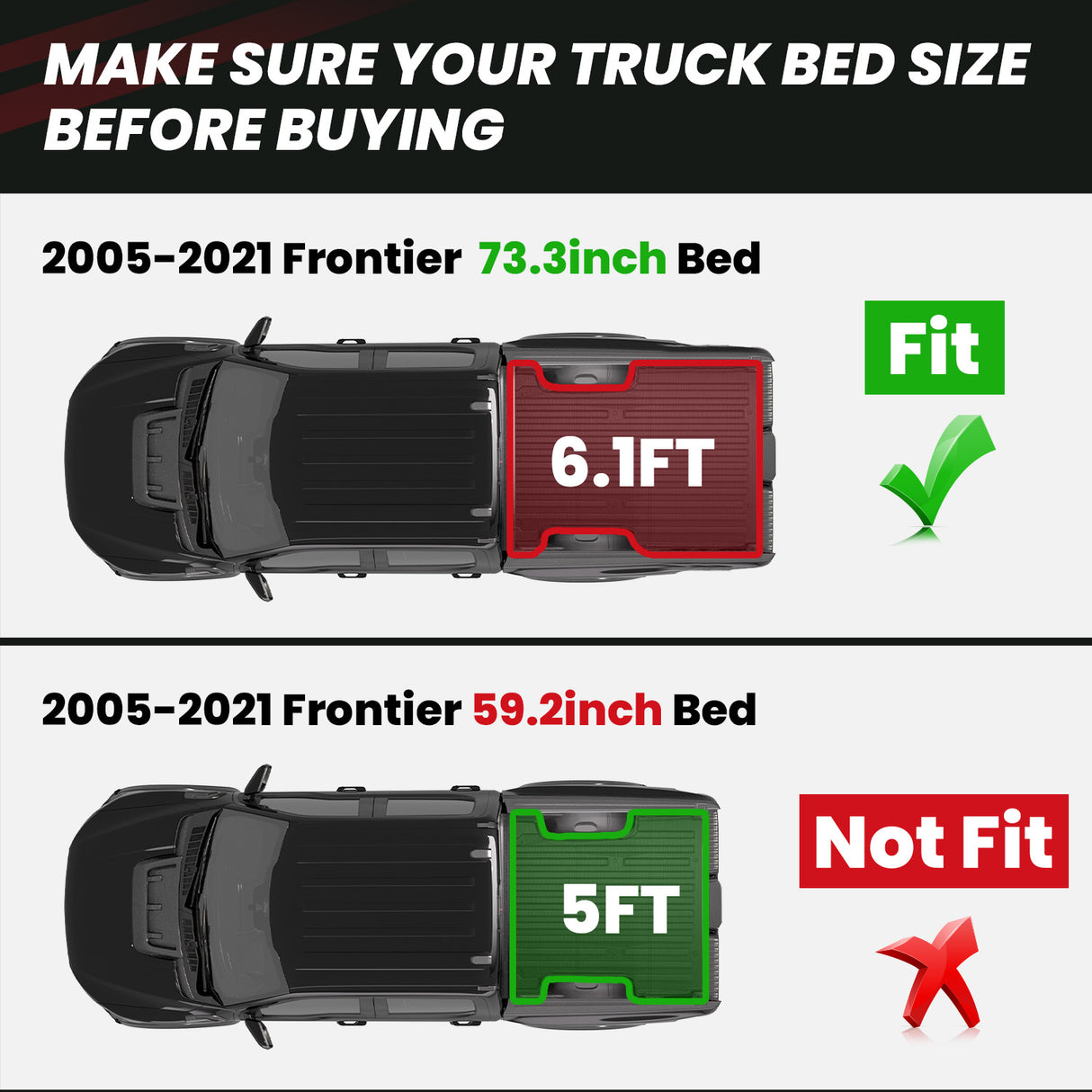 Fit for 2005-2021 Nissan Frontier Truck Bed Mat 6.1FT Fitment
