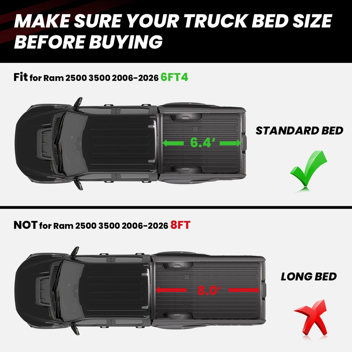 Fit for 2002-2018 Ram 1500 6' 4" Box Heavy Duty Bed Mat