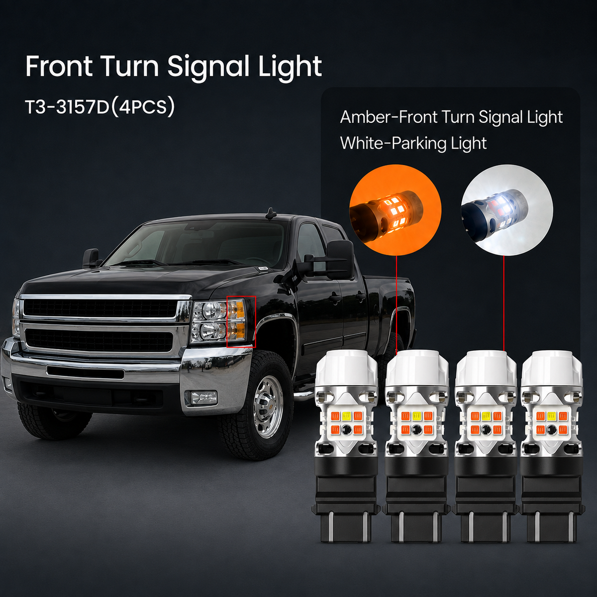 Fit for 2007-2026 Chevrolet Silverado 2500HD 3500HD LED Front Turn Signal Bulbs