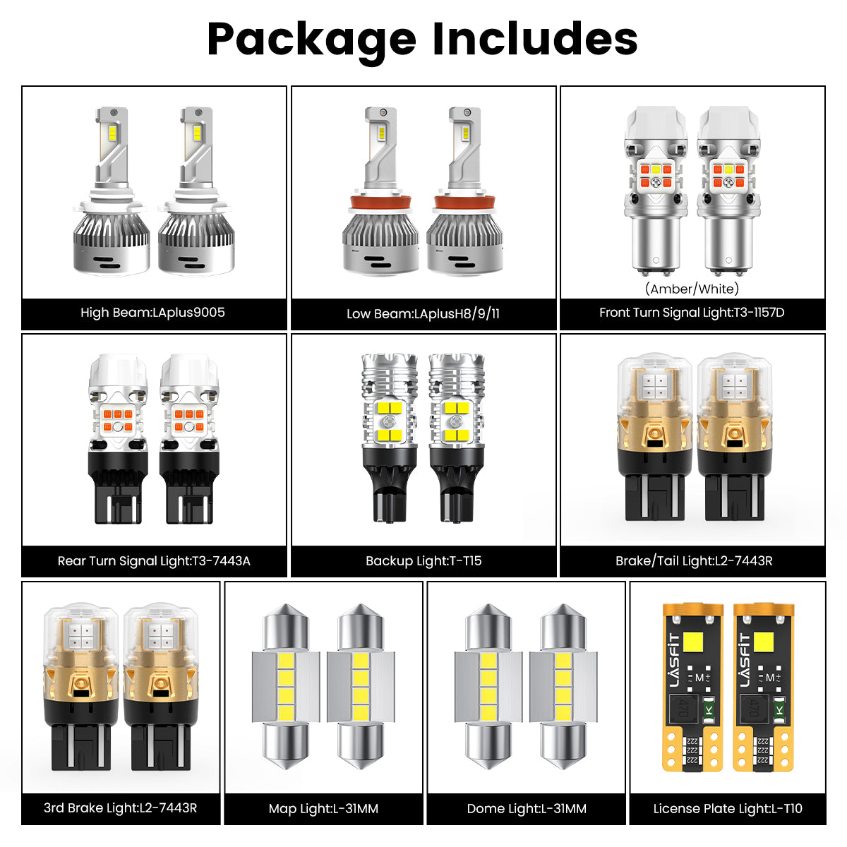 Lasfit combo package led bulbs for 2008-2012 Honda Accord Coupe W/o Fog Lights