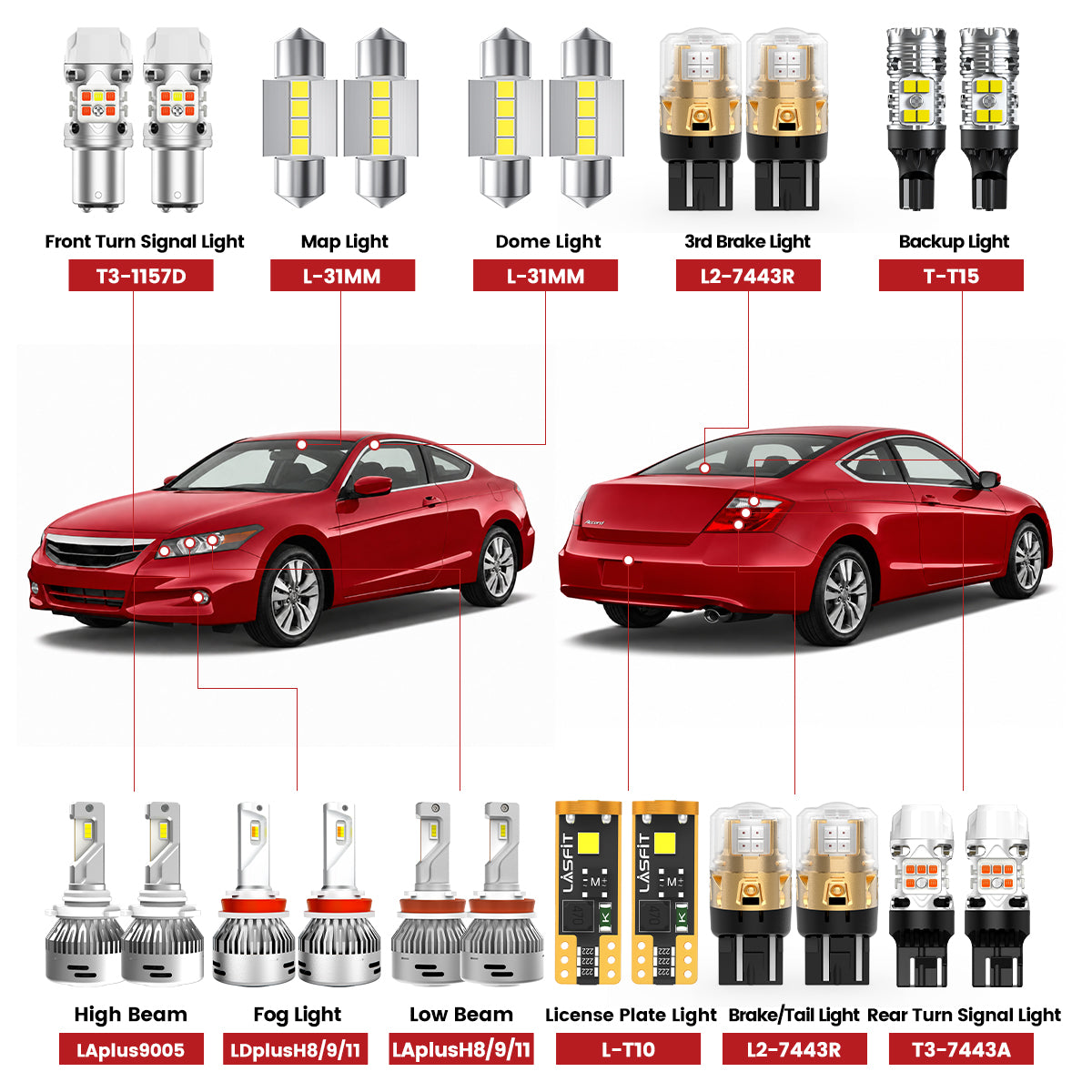 Lasfit led bulbs for 2008-2012 Honda Accord Coupe