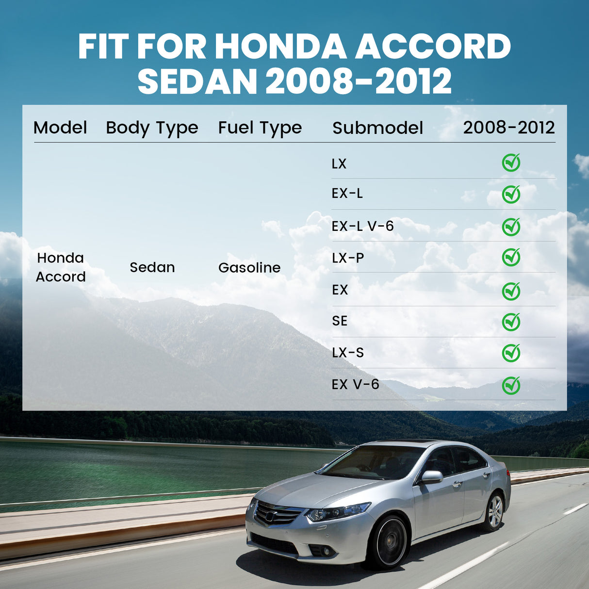 Fit for 2008-2012 Honda Accord 1st & 2nd Row Floor Mats or Cargo Mat, Only fit Sedan not fit Coupe