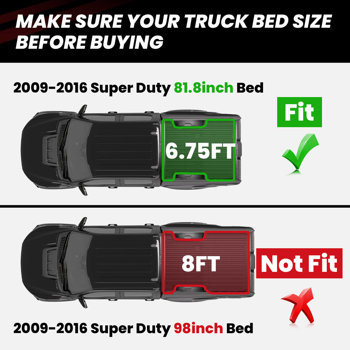 2009-2016 Ford F-250 F-350 F-450 6.75FT(81") Truck Bed Mat Fitment