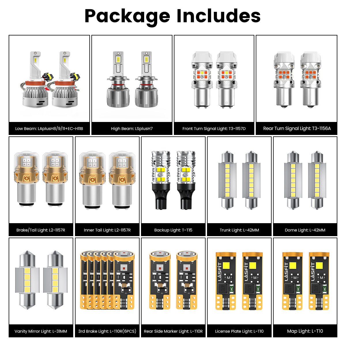 Lasfit combo package led bulbs for 2010-2012 Hyundai Santa Fe GLS
