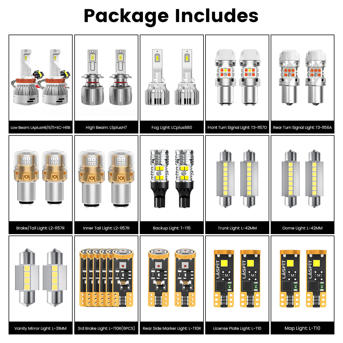 Lasfit combo package led bulbs for 2010-2012 Hyundai Santa Fe SE/Limited