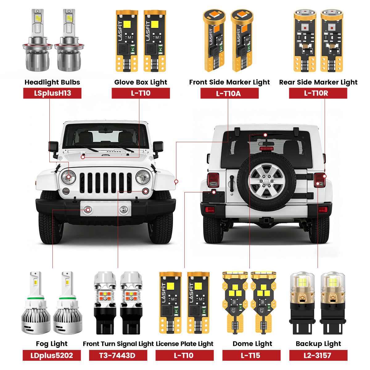 Lasfit led bulbs for 2010-2017 Jeep Wrangler  