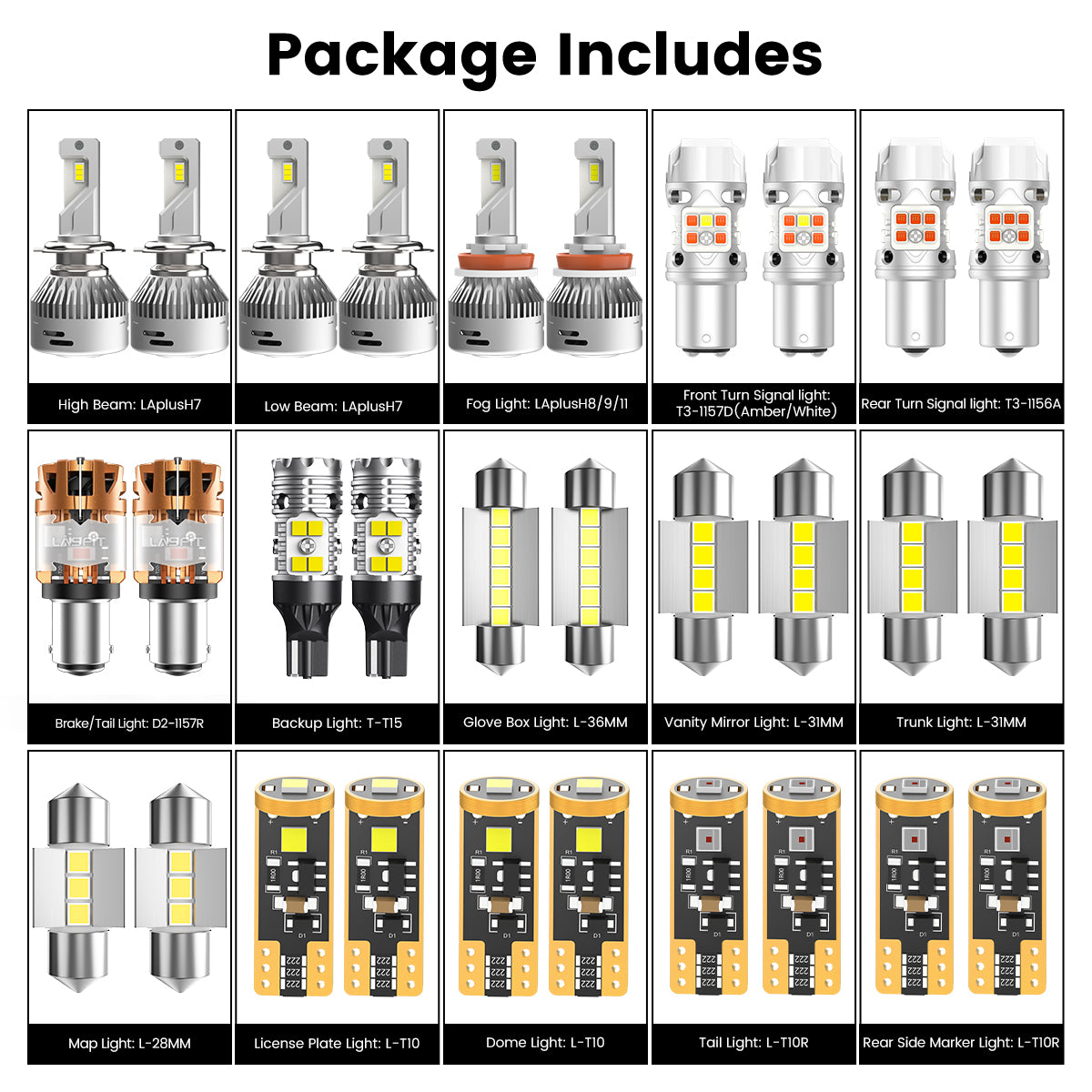 Lasfit combo package led bulbs for 2011-2014 Hyundai Sonata SE/Limited(W/ Halogen Headlights)