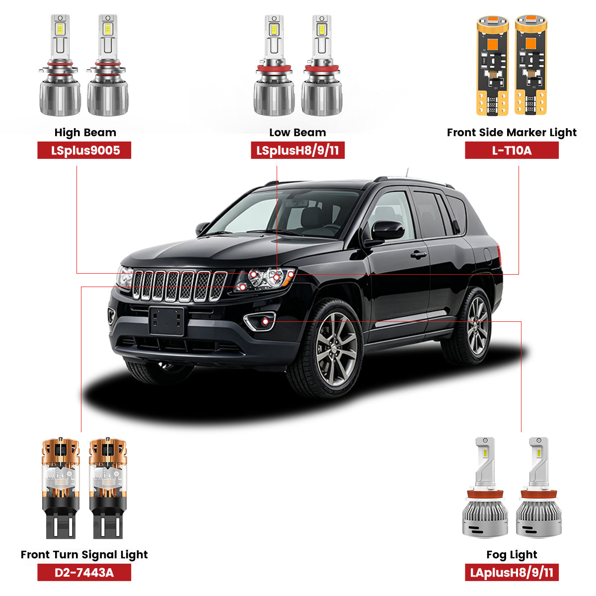 Lasfit led bulbs for 2011-2017 Jeep Compass