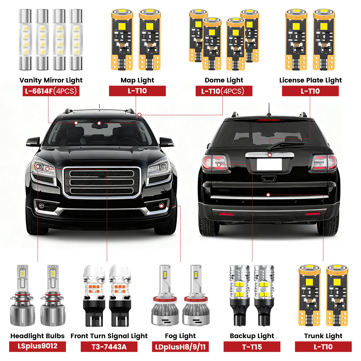 Lasfit led bulbs for 2013-2016 GMC Acadia