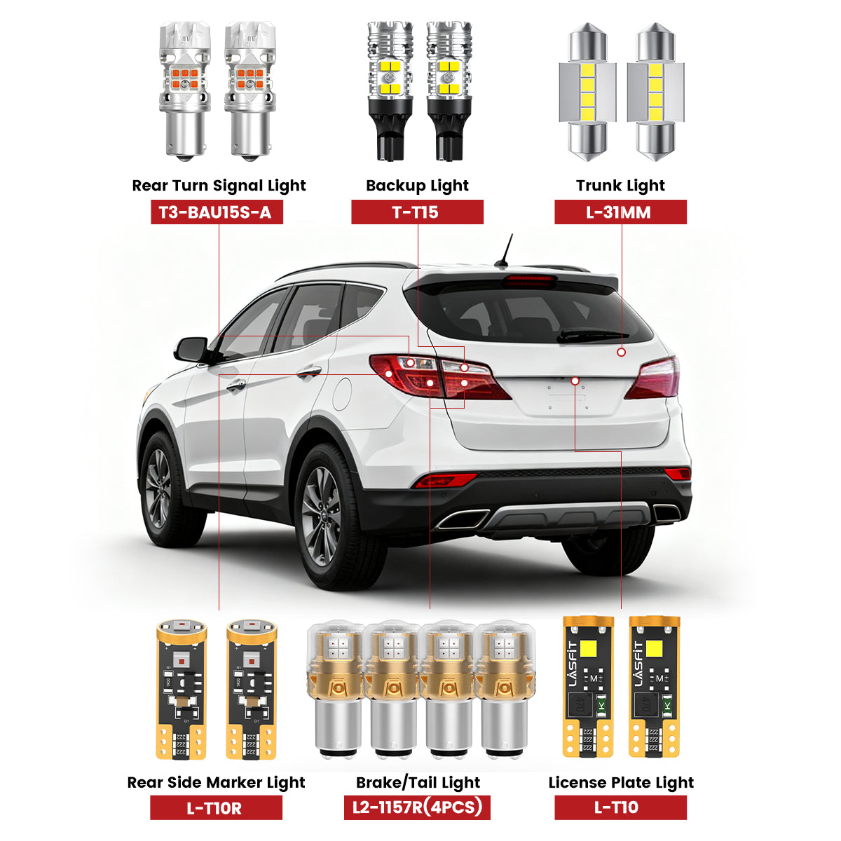 Lasfit led light bulbs for 2013-2016 Hyundai Santa Fe