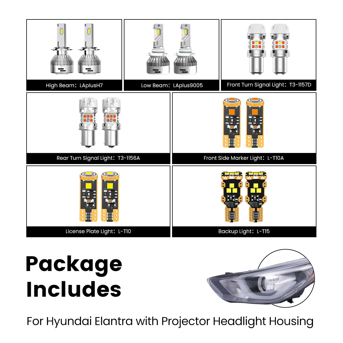 Fit for 2014-2016 Hyundai Elantra LED Bulbs 9005 H11 H7 Exterior Lights