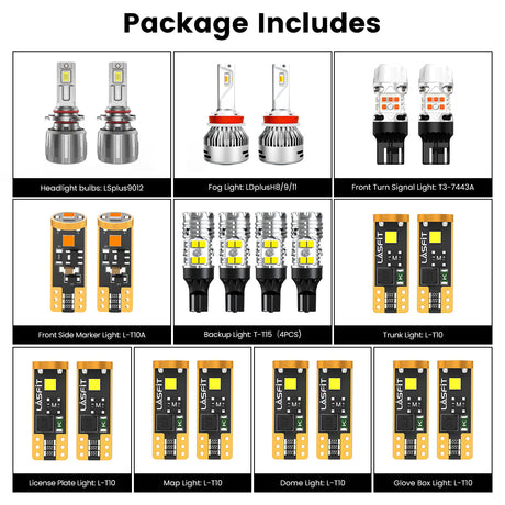Lasfit combo package led bulbs for 2014-2016 Jeep Cherokee W/ Halogen Headlight Bulbs W/ Fog Lights