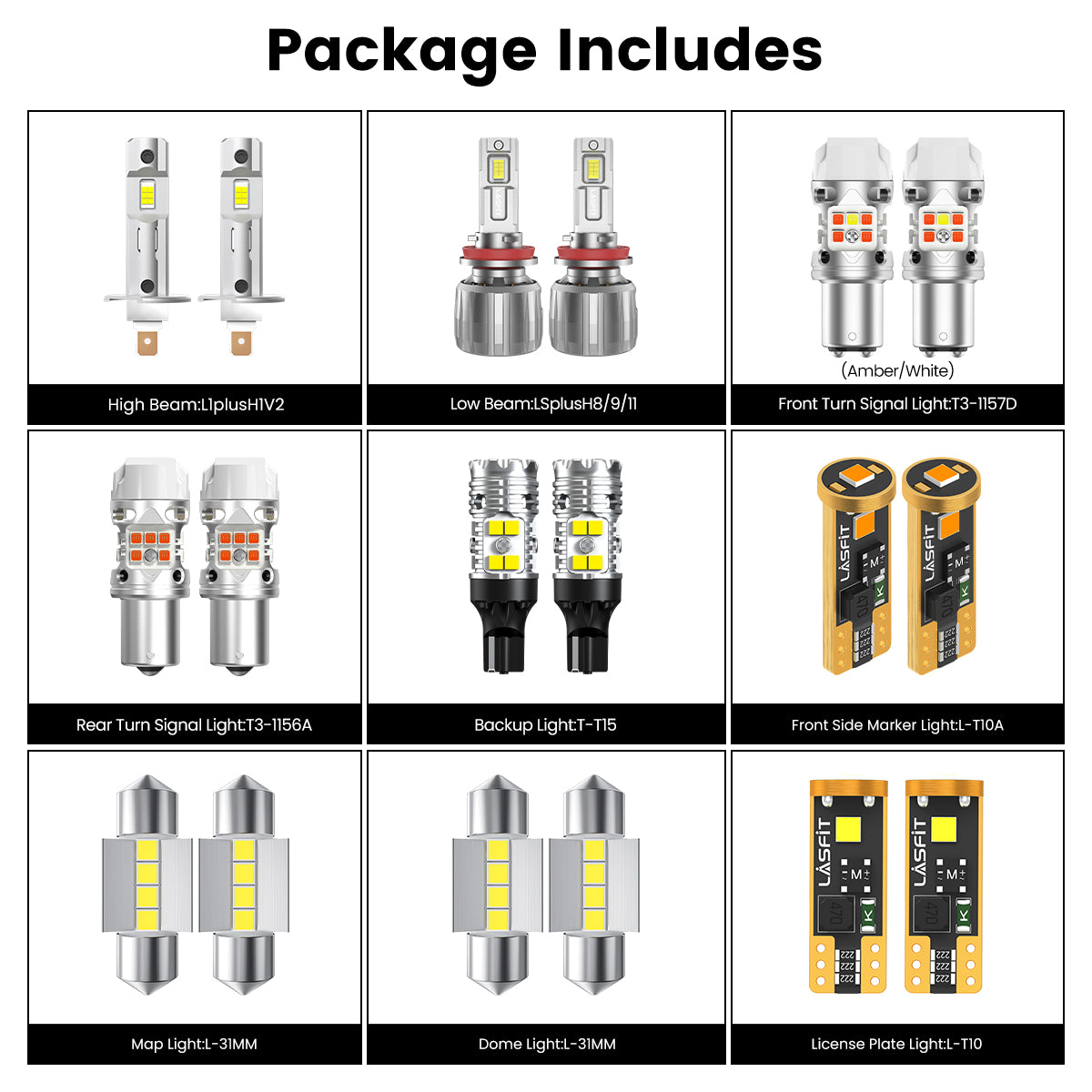 Lasfit combo package led bulbs for 2014-2016 Kia Forte EX(W/ HID Headlights)