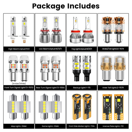 Lasfit combo package led bulbs for 2014-2016 Kia Forte EX(W/ Halogen Headlights)