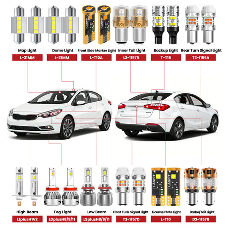 Lasfit led bulbs for 2014-2016 Kia Forte