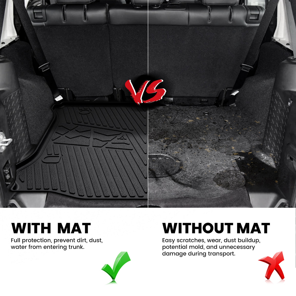 Fit for 2014-2018 Jeep Wrangler JK Unlimited All-Weather Floor Mats & Cargo Mat, For 4 Doors ONLY