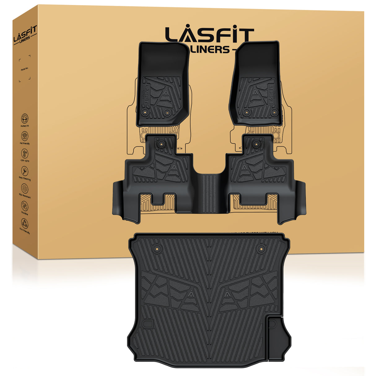 Fit for 2014-2018 Jeep Wrangler JK Unlimited All-Weather Floor Mats & Cargo Mat, For 4 Doors ONLY