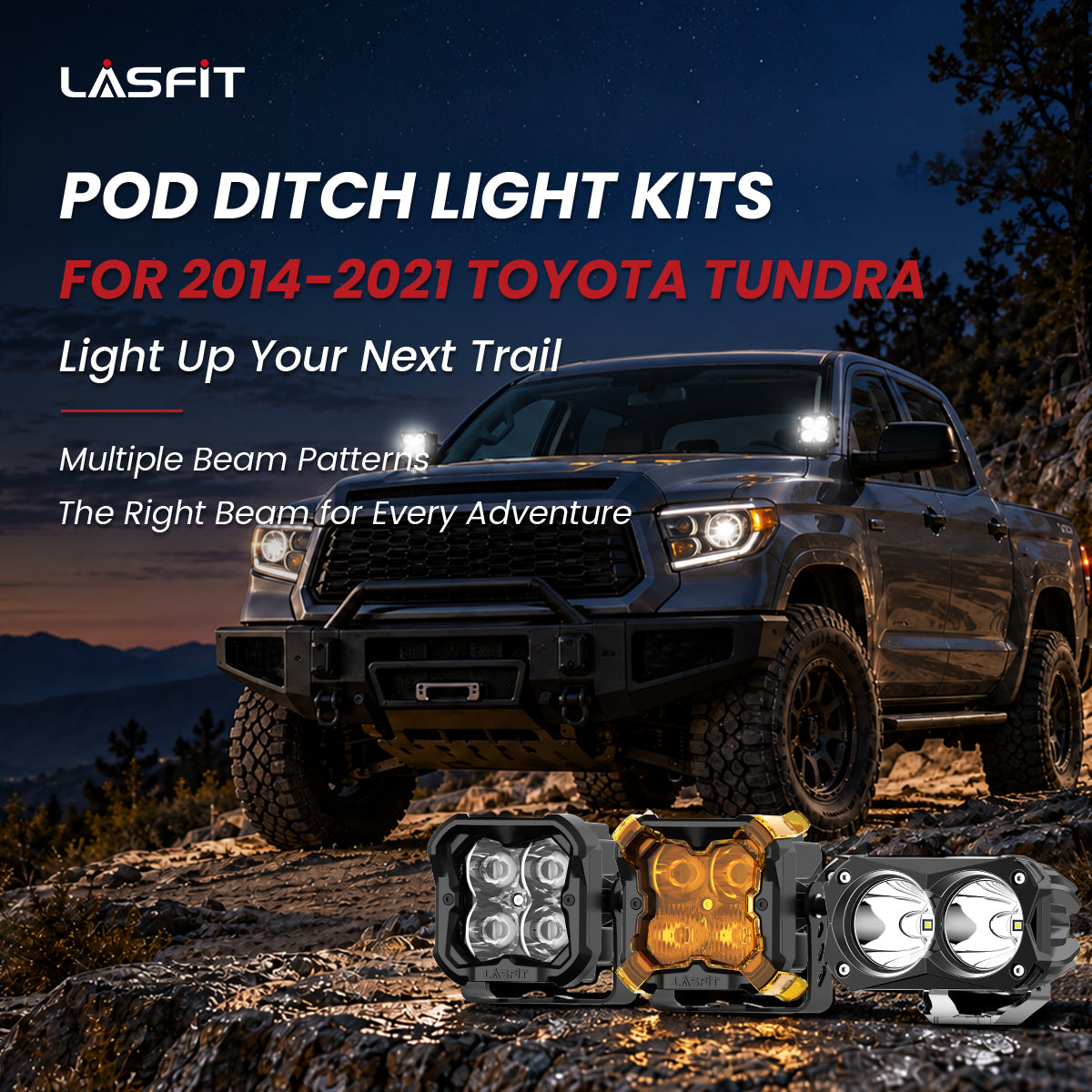 Lasfit pod ditch light kits for 2014–2021 Toyota Tundra