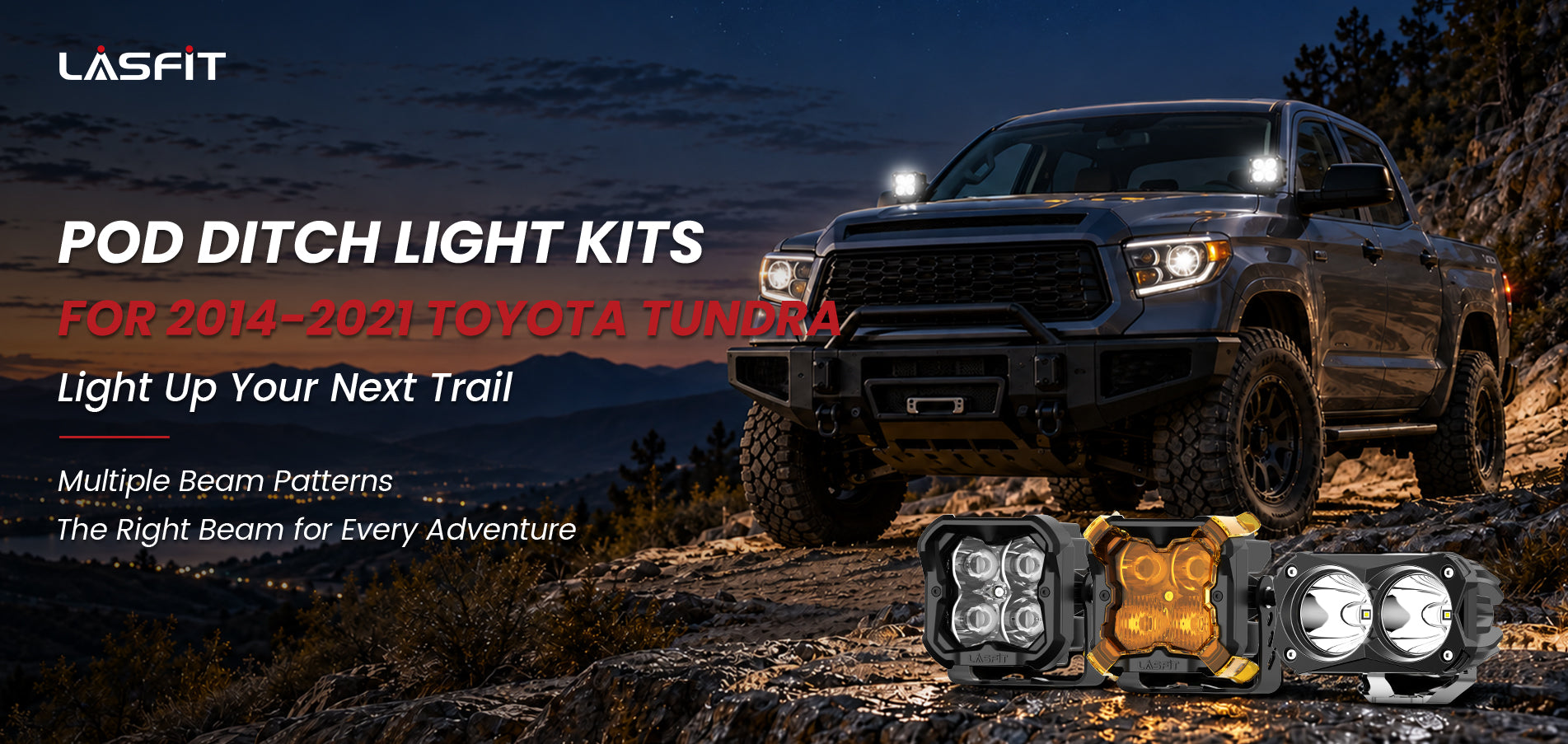 Lasfit pod ditch light kits for 2014–2021 Toyota Tundra