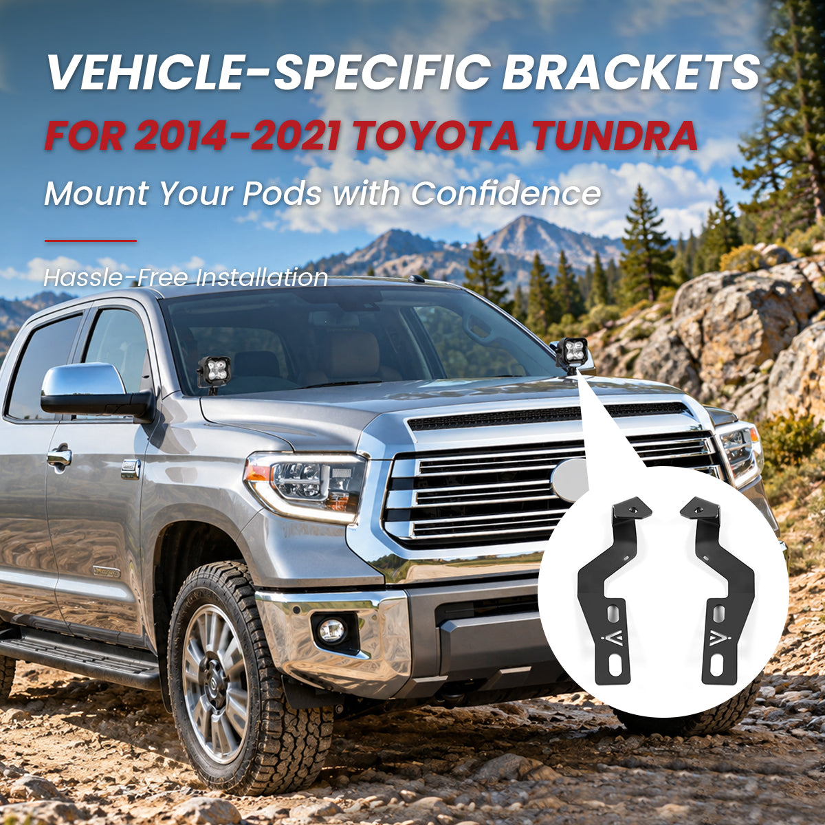 Vehicle-specific pod ditch light brackets for 2014–2021 Toyota Tundra
