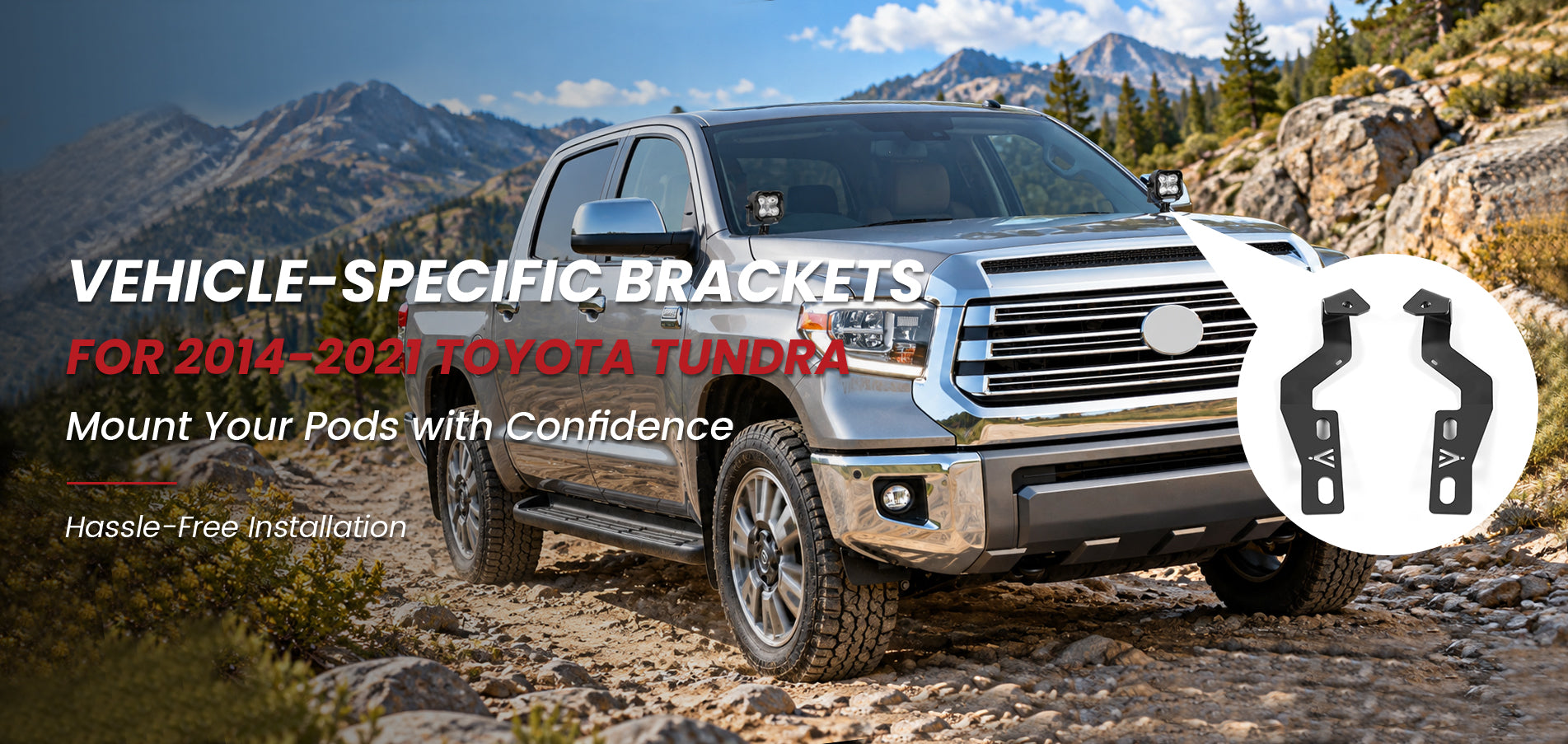 Vehicle-specific pod ditch light brackets for 2014–2021 Toyota Tundra