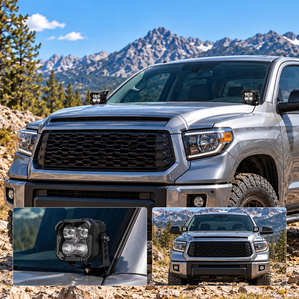 Lasfit pod ditch light kits installed on a 2014–2021 Toyota Tundra