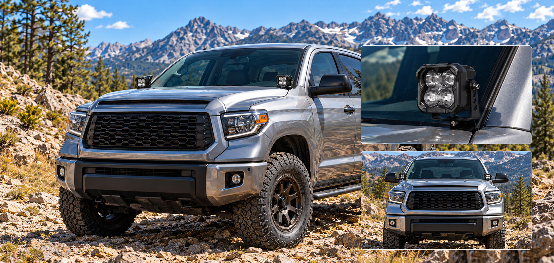 Lasfit pod ditch light kits installed on a 2014–2021 Toyota Tundra